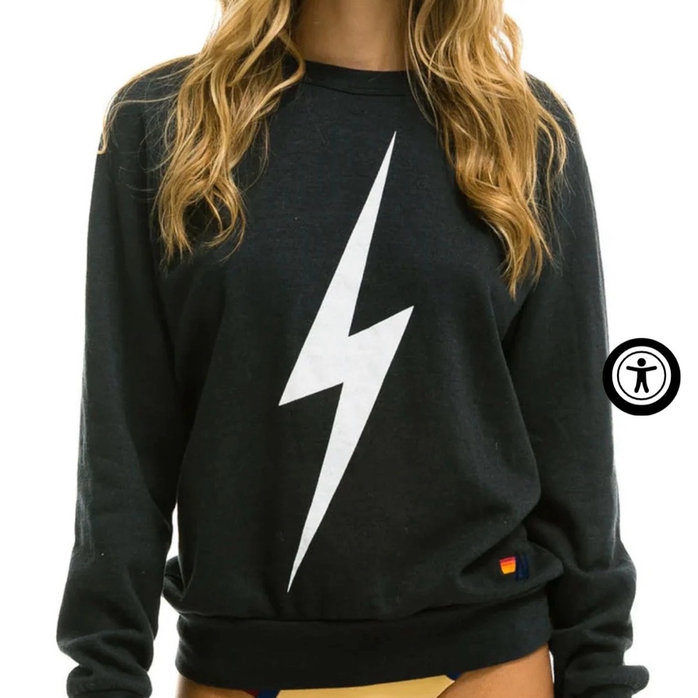 Aviator Nation Black Sweater with White Lightning Bolt